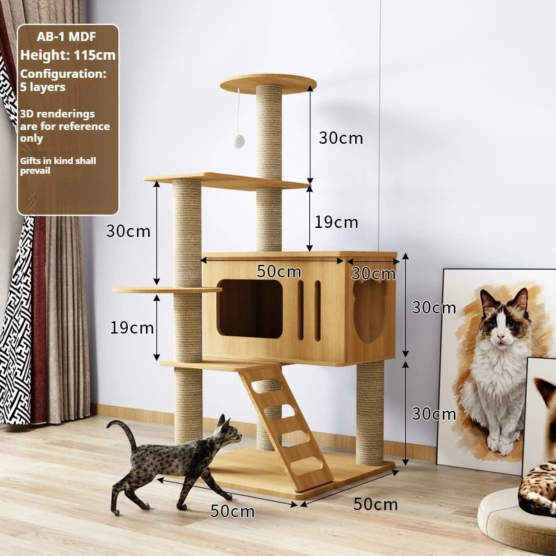 115-175cm. Large Multi-Level Indoor Cat Tree – Tall Cat Tower Condo with Scratching Posts, Boards, Perches & Caves