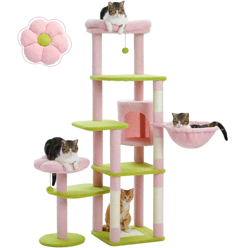 150cm Cactus-Themed Large Cat Tree - Cozy Hammock & Condo with Scratching Posts