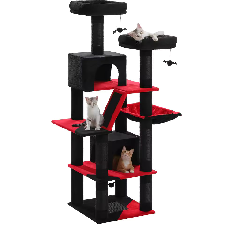 180cm Multi-Level Large Cat Tree with Top Perch, Condos, Scratching Posts and Hammock