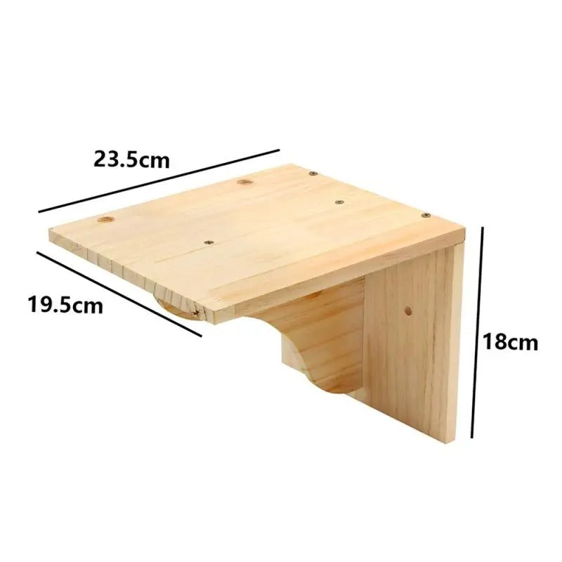 Wall-Mounted Wooden Cat Hammock and Scratching Post with Ladder Steps