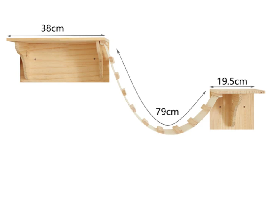 Wall-Mounted Wooden Cat Hammock and Scratching Post with Ladder Steps