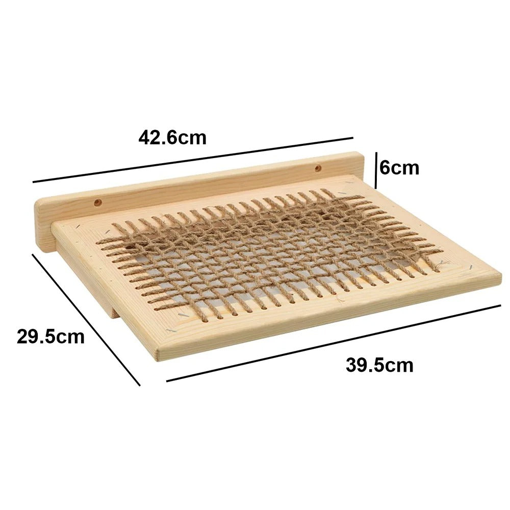 Wooden Wall-Mounted Cat Hammock and Scratching Post with Ladder Steps