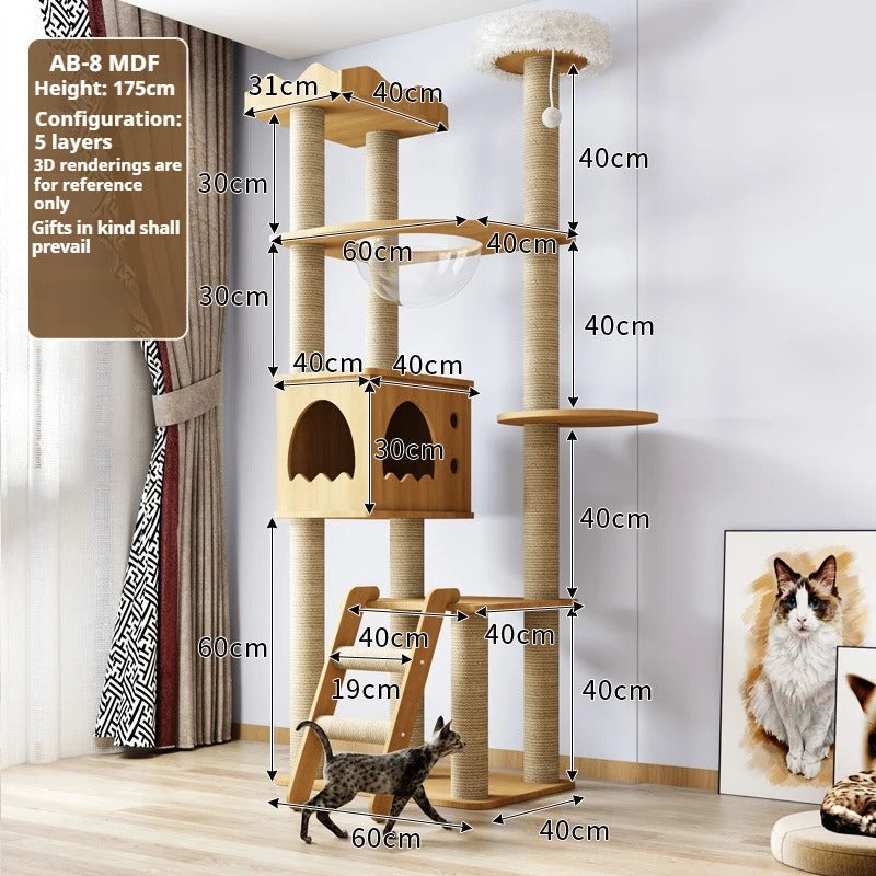 115-175cm. Large Multi-Level Indoor Cat Tree – Tall Cat Tower Condo with Scratching Posts, Boards, Perches & Caves
