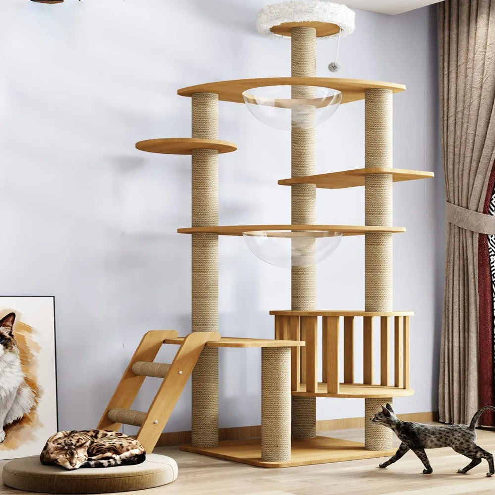 115-175cm. Large Multi-Level Indoor Cat Tree – Tall Cat Tower Condo with Scratching Posts, Boards, Perches & Caves