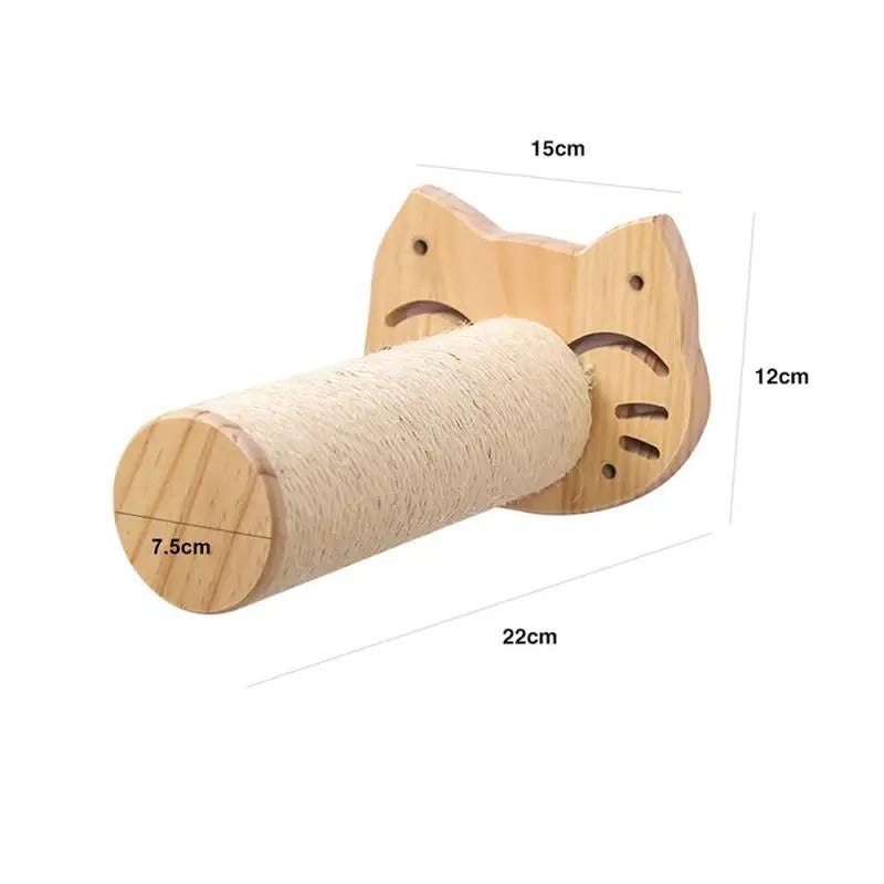 Wall-Mounted Wooden Cat Hammock and Scratching Post with Ladder Steps