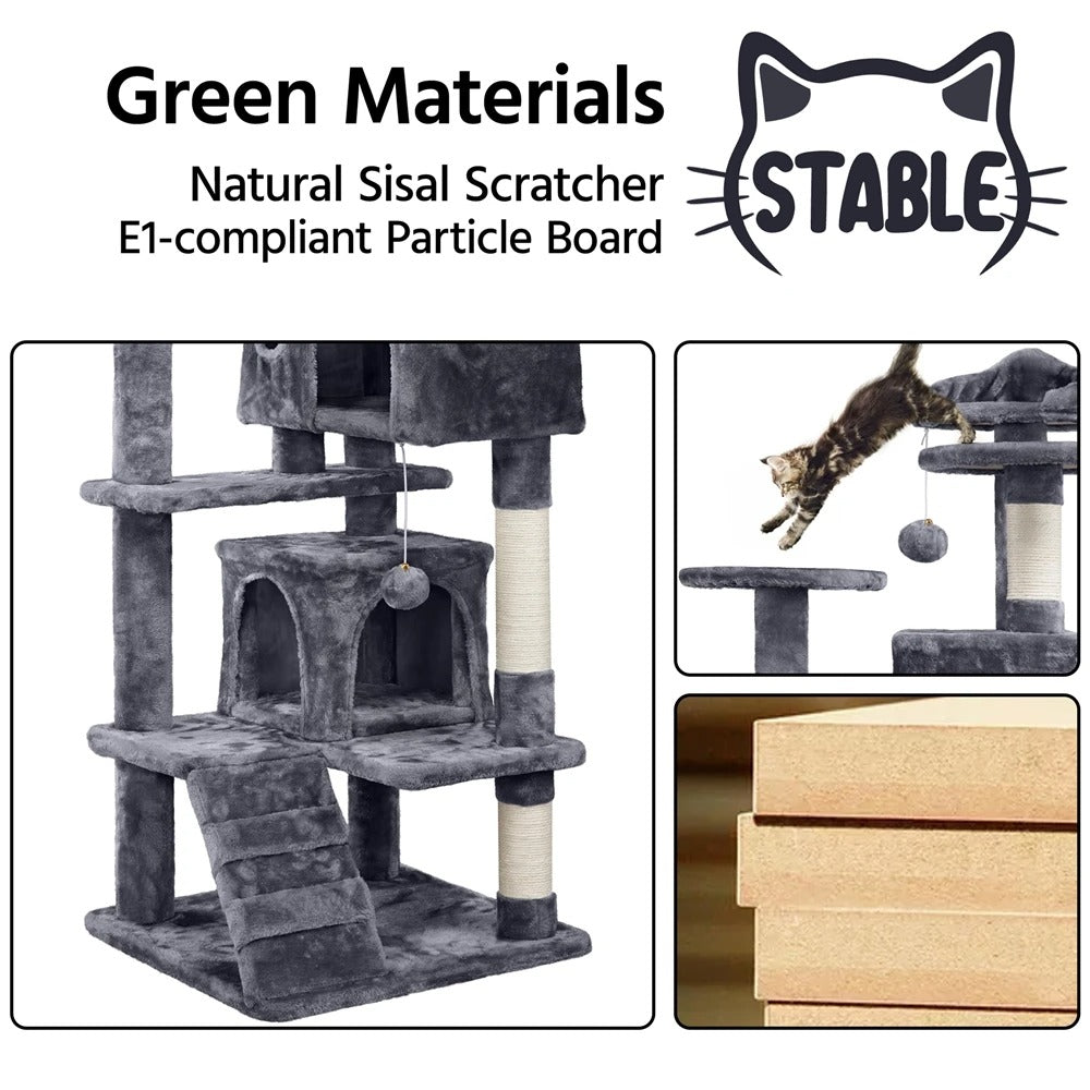 137cm Cat Tree Tower with 2 Condos, 3 Scratching Posts & 2 Dangling Balls – Large Easy-to-Clean Cat House for Kittens & Cats