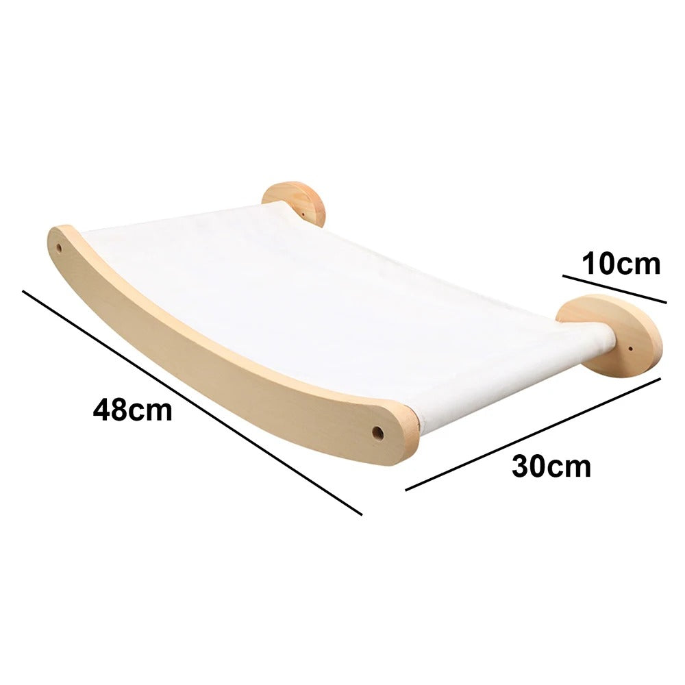 Wall-Mounted Wooden Cat Hammock and Scratching Post with Ladder Steps