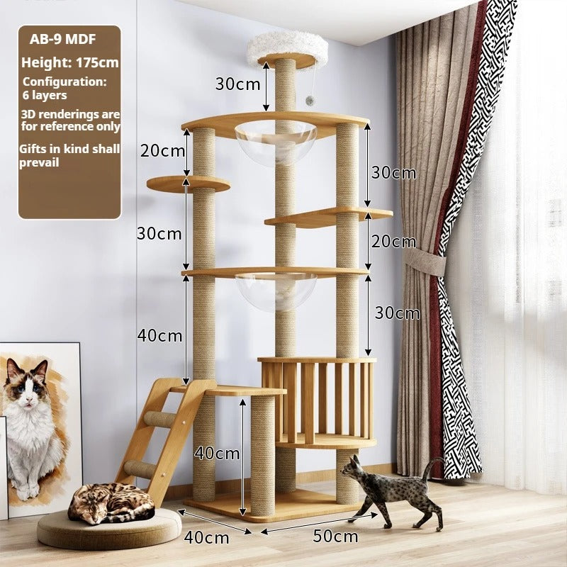 115-175cm. Large Multi-Level Indoor Cat Tree – Tall Cat Tower Condo with Scratching Posts, Boards, Perches & Caves