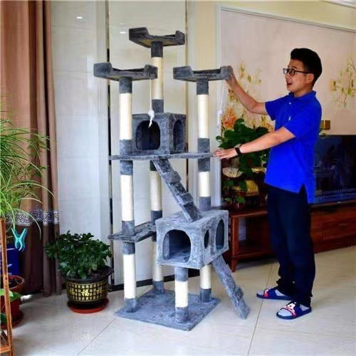170cm Wooden Cat Tree with Integrated Jumping Platform and Sisal Columns