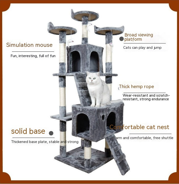 170cm Wooden Cat Tree with Integrated Jumping Platform and Sisal Columns