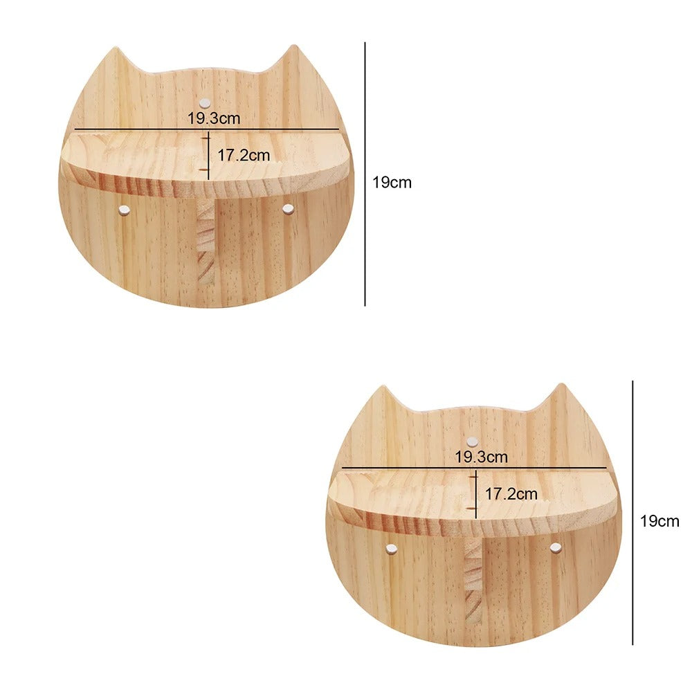 Wall-Mounted Wooden Cat Hammock and Scratching Post with Ladder Steps