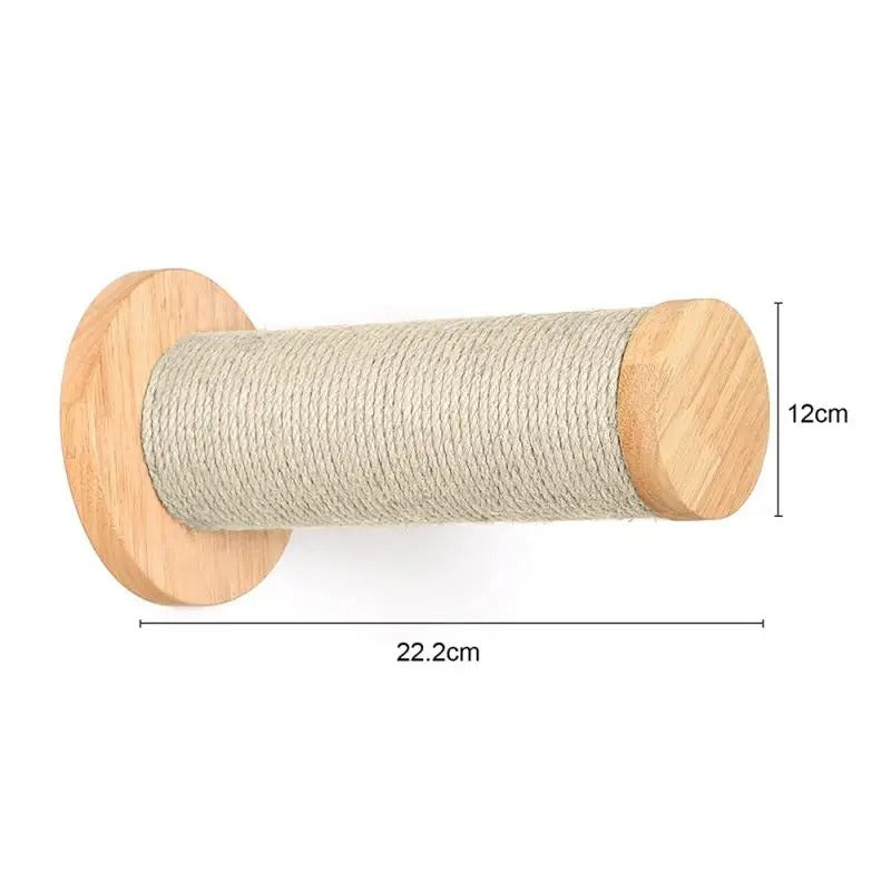Wall-Mounted Wooden Cat Hammock and Scratching Post with Ladder Steps