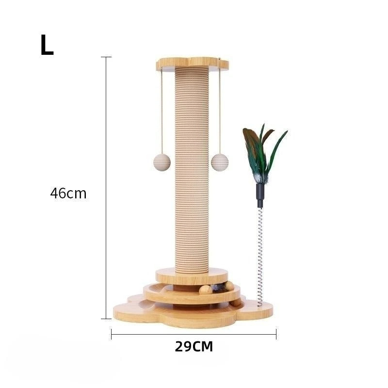 Cat Scratching Post with Sisal Board & Interactive Toy Balls β Durable Solid Wood Cat Toy with Funny Stick