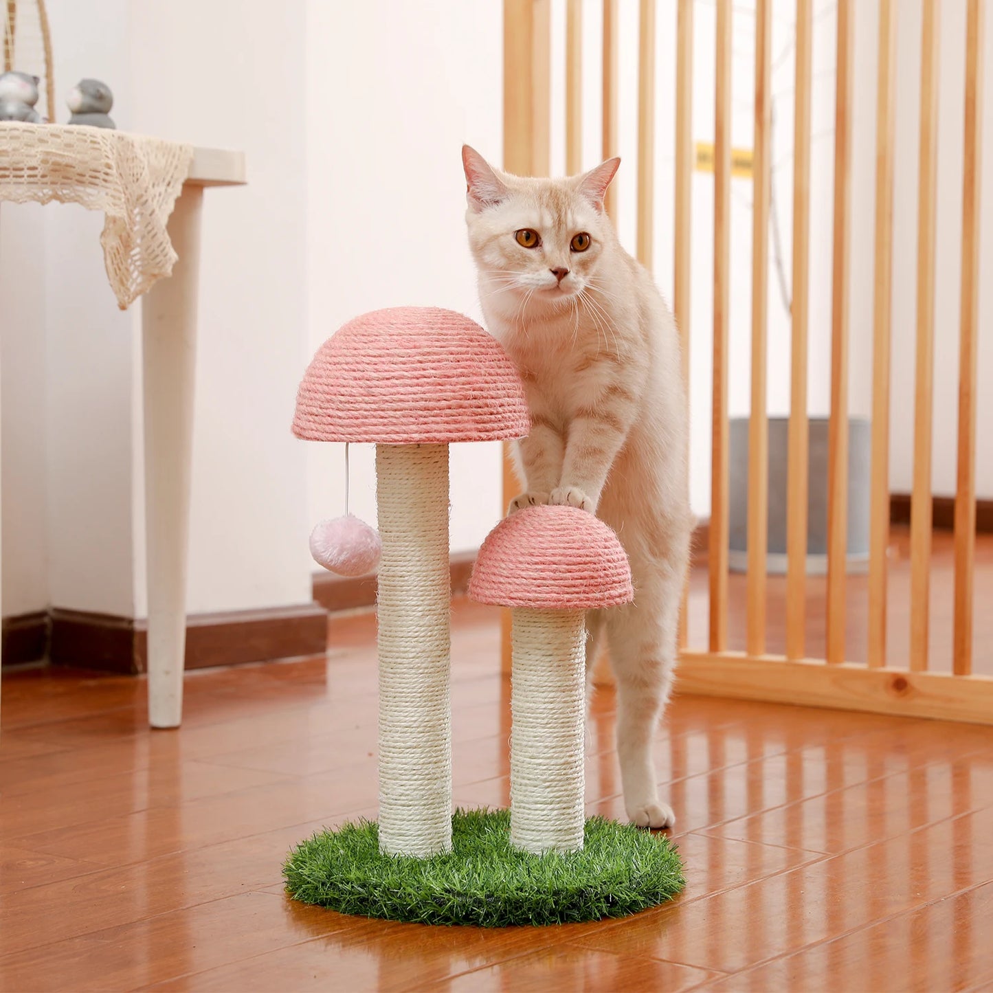 48cm Charming Mushroom-Shaped Cat Tree with Ball Scratcher and Play Features