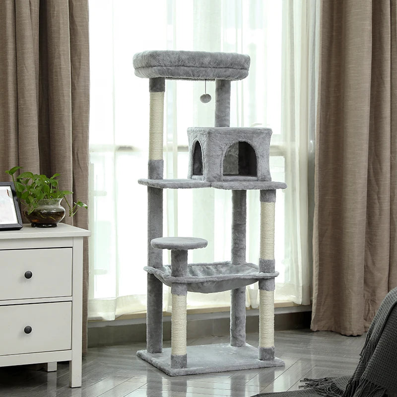 143cm Elegant Cat Climbing Tower & Scratching Post Tree  - Cozy and Stylish