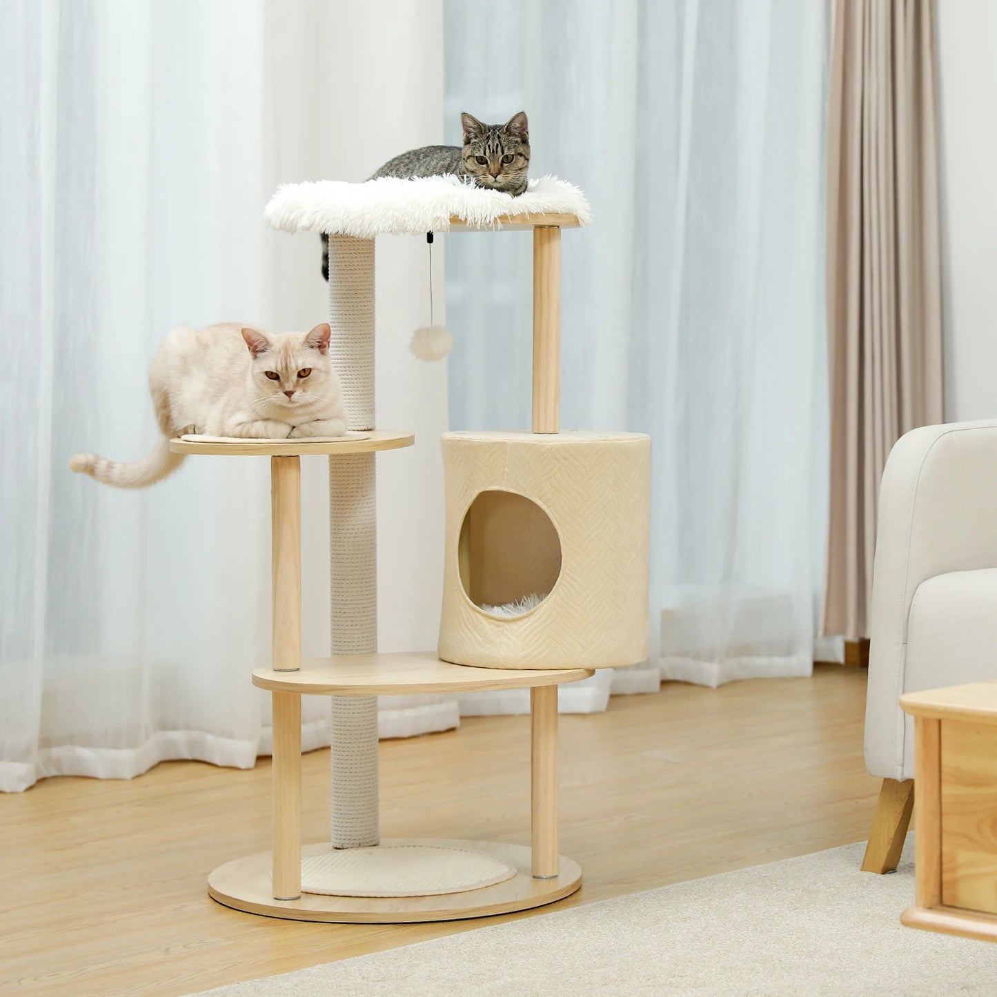 97cm Chic Scandinavian-Style Wooden Cat Tree