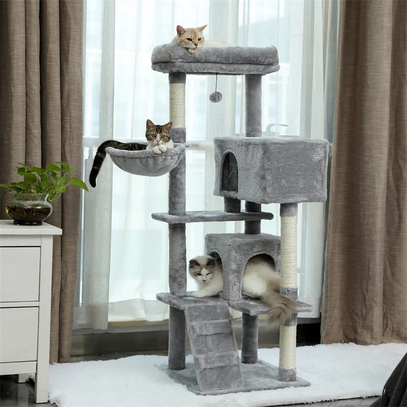 143cm Elegant Cat Climbing Tower & Scratching Post Tree  - Cozy and Stylish