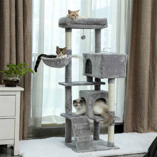 143cm Elegant Cat Climbing Tower & Scratching Post Tree  - Cozy and Stylish