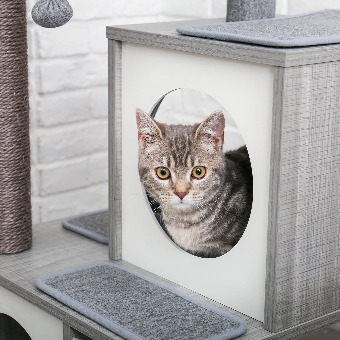 89cm Dual-Material Cat Tower with Tunnel and Activity Center