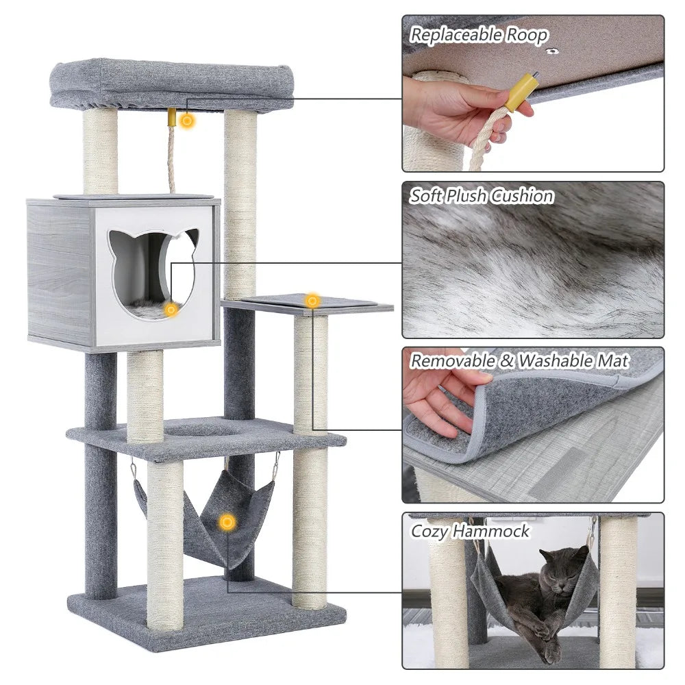 132cm Sleek Minimalist Cat Tree - Modern Design