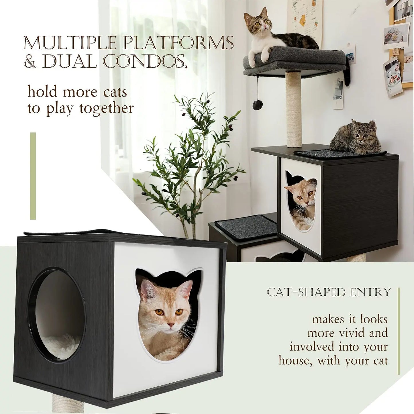147cm Chic & Modern Cat Tree - Elegant Design with Playful Features