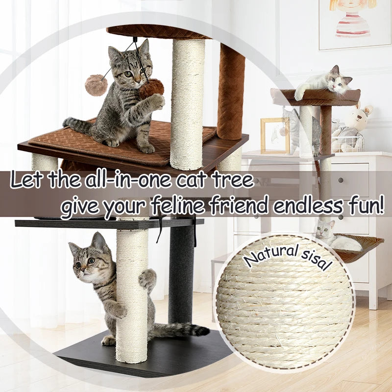 130cm Cat Activity Tower with Play Tunnel - Feline Fun Center
