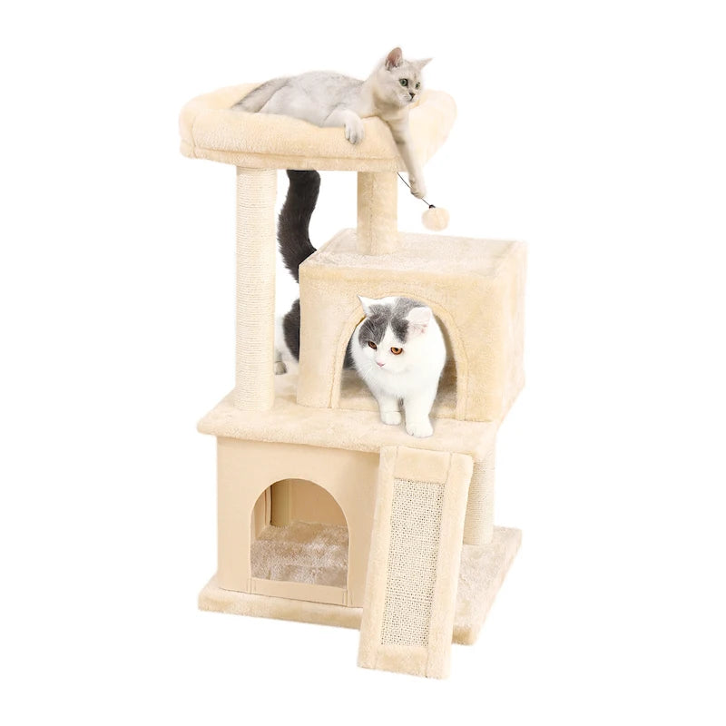 89cm Dual-Material Cat Tower with Tunnel and Activity Center