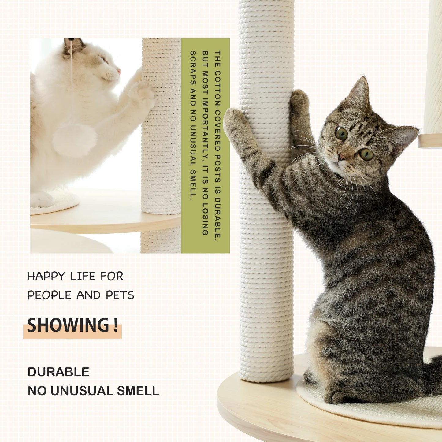 97cm Chic Scandinavian-Style Wooden Cat Tree