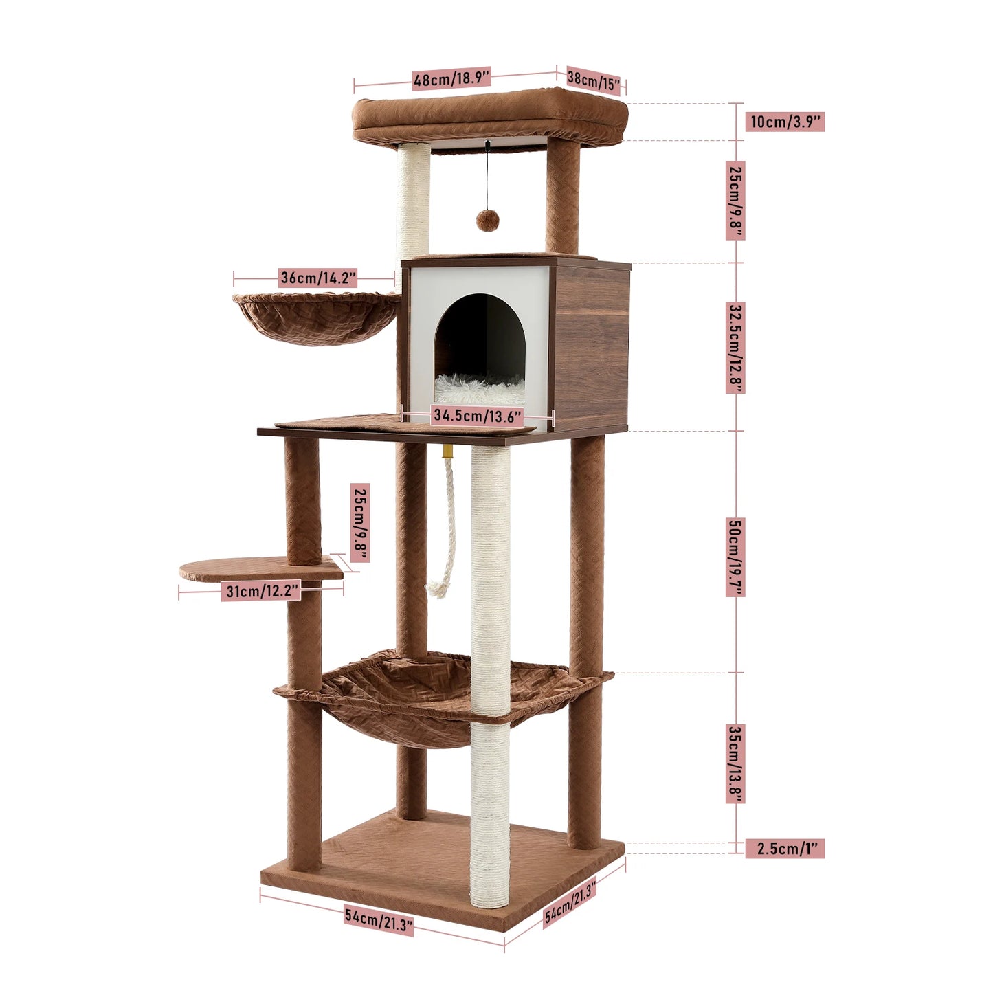 130cm Wooden Cat Tower with Play Tunnel & Scratching Posts - Ultimate Activity Condo