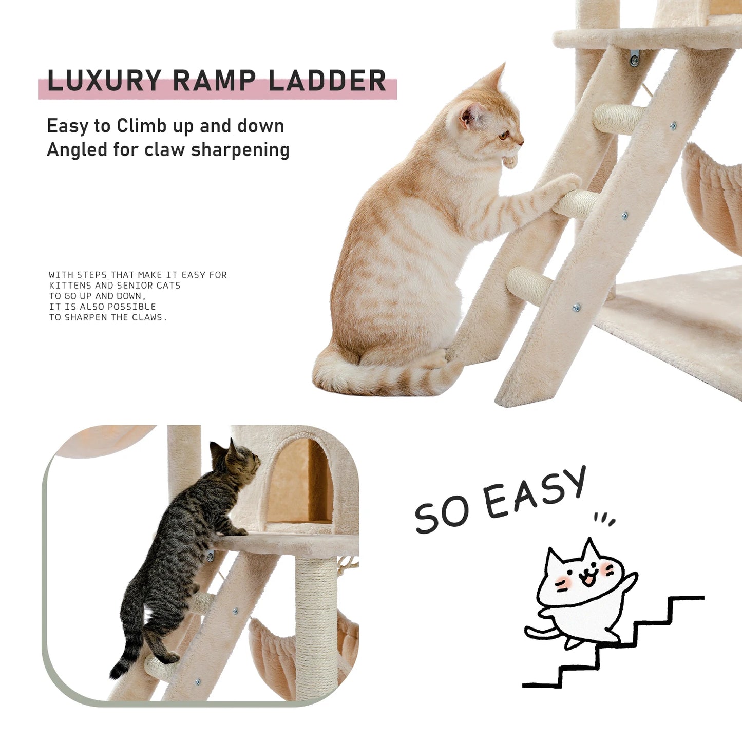 143cm Elegant Cat Climbing Tower & Scratching Post Tree  - Cozy and Stylish