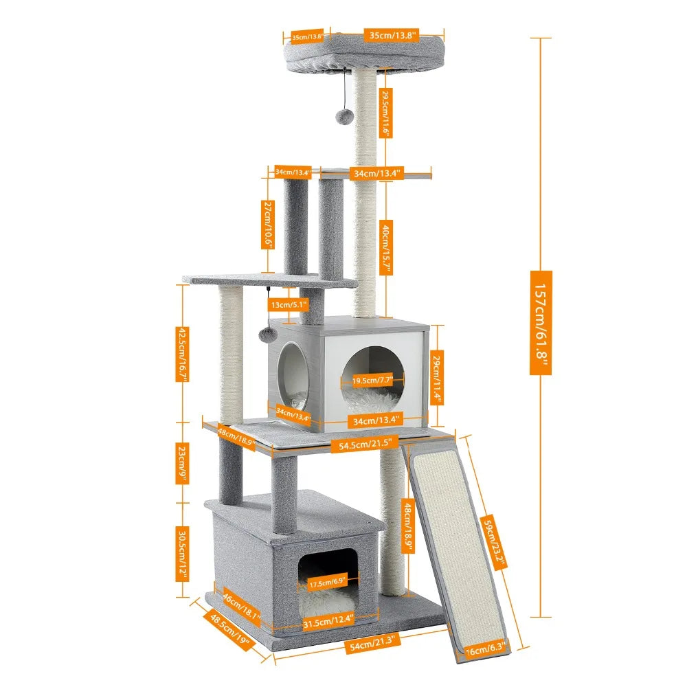 157cm Multi-Platform Cat Tower with Activity Tunnel & Scratching Posts