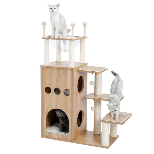 130cm Sky City-Inspired Wooden Cat Tree - Designer Edition with Transparent Capsule
