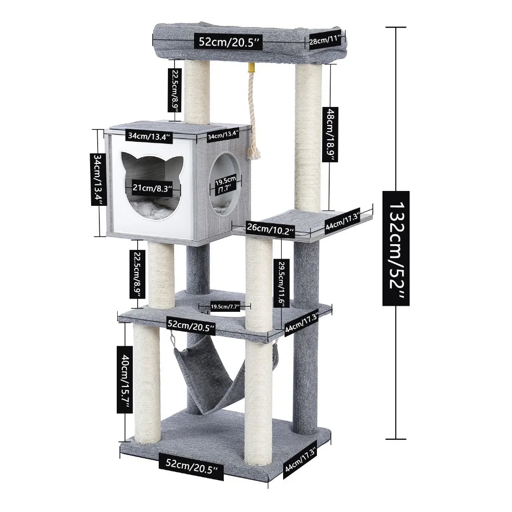 132cm Sleek Minimalist Cat Tree - Modern Design