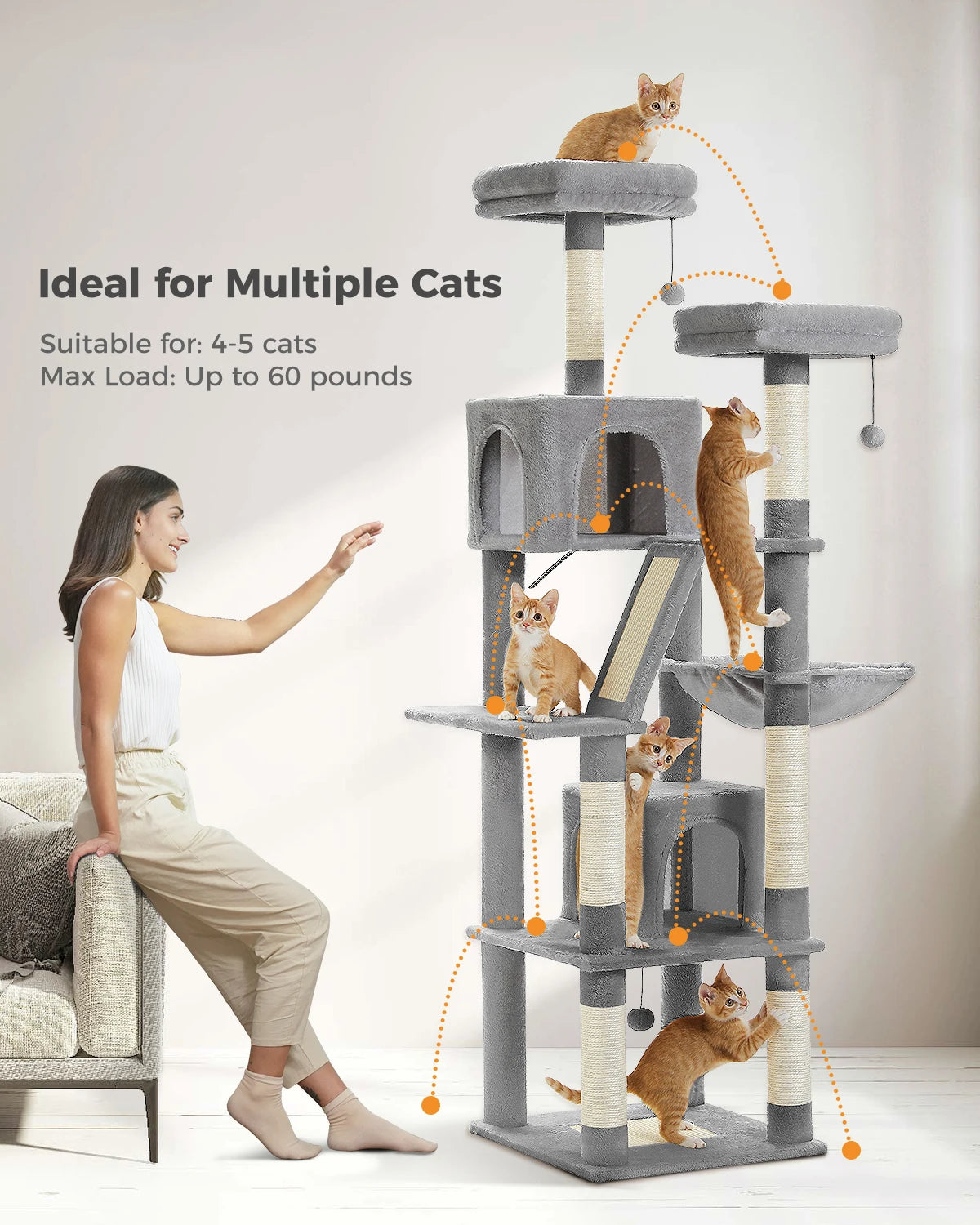 180cm Grand Multi-Level Cat Tree with Condo and Scratching Posts