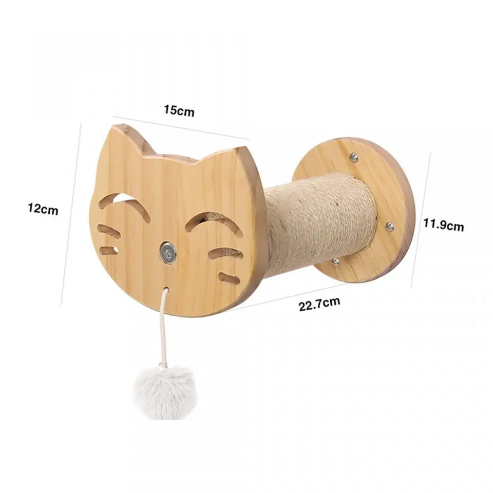 Wall-Mounted Wooden Cat Hammock and Scratching Post with Ladder Steps