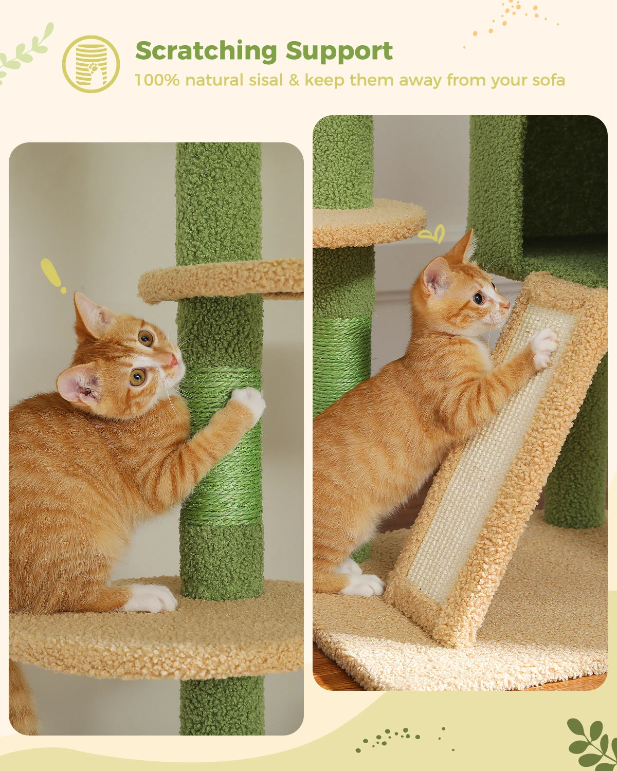 Adjustable 230-252cm Cactus-Themed Cat Tree with Multiple Features
