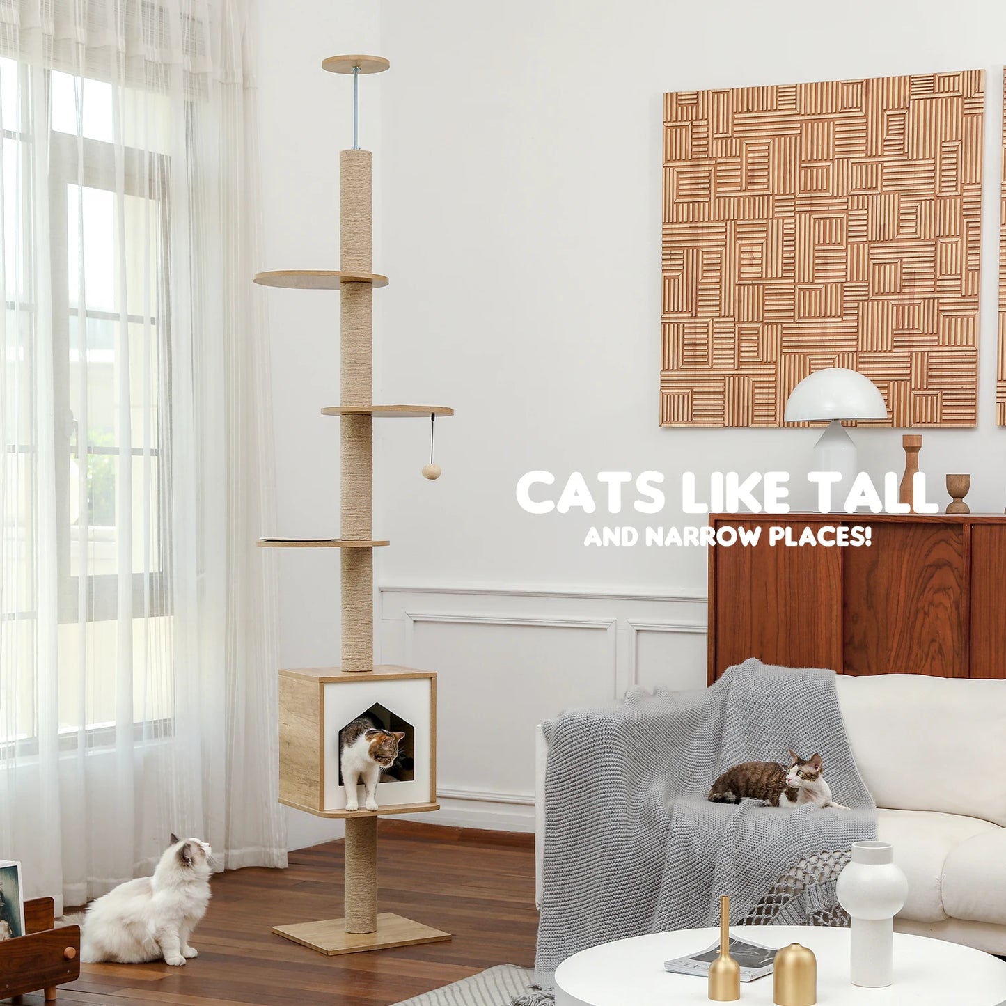 Adjustable 240-260cm Cat Tree - 'Cat Town' High-Rise Tower
