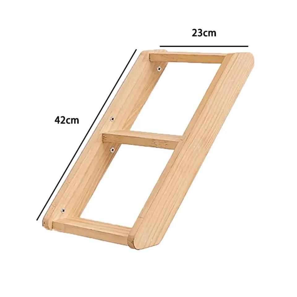 Wall-Mounted Wooden Cat Hammock and Scratching Post with Ladder Steps
