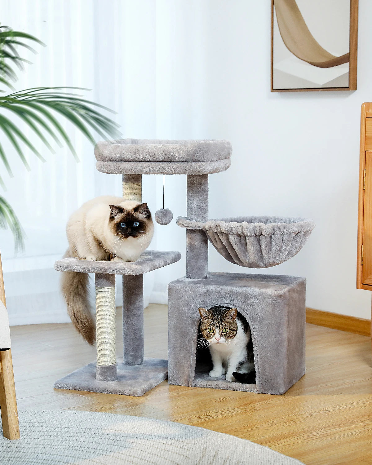 73cm Compact Wooden Cat Climbing Tree with Scratching Post