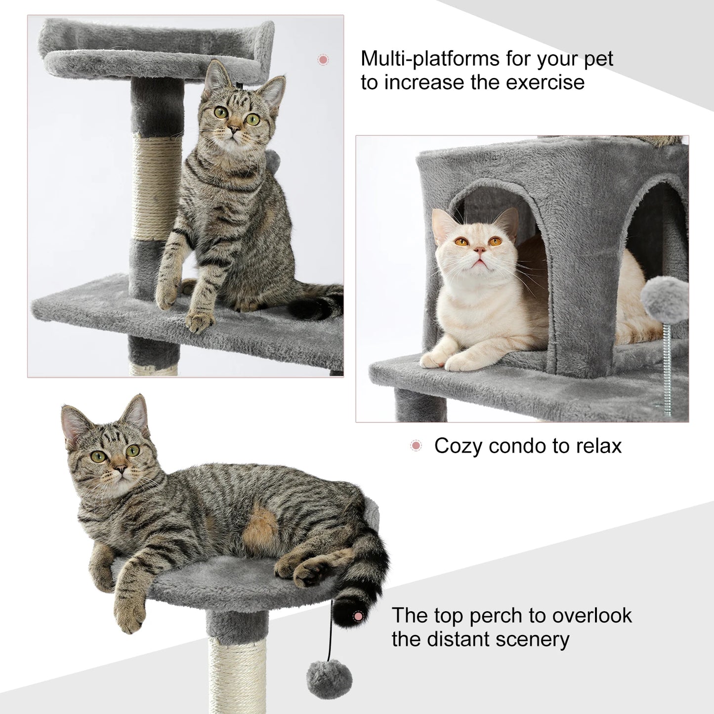 145cm Multi-Level Cat Climbing Tree with Scratching Posts & Play Features