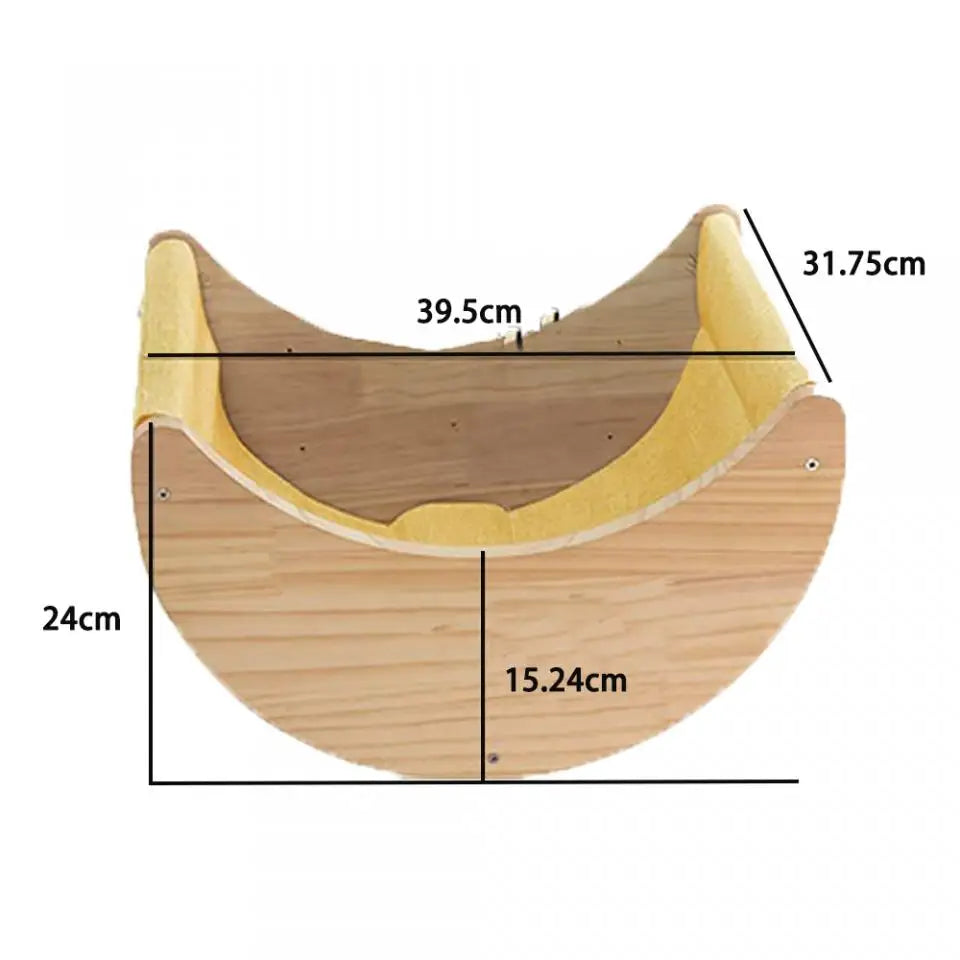 Wooden Wall-Mounted Cat Hammock and Scratching Post with Ladder Steps