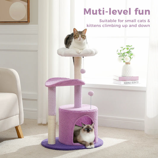 84cm Petite Floral Cat Tree in Purple - Perfect for Kittens and Small Cats