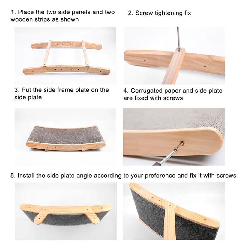 3-in-1 Wooden Cat Scratch Board and Lounge Bed - Versatile Cat Scratcher