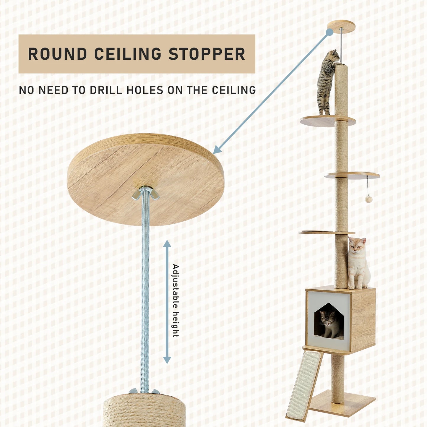 Adjustable 240-260cm Cat Tree - 'Cat Town' High-Rise Tower