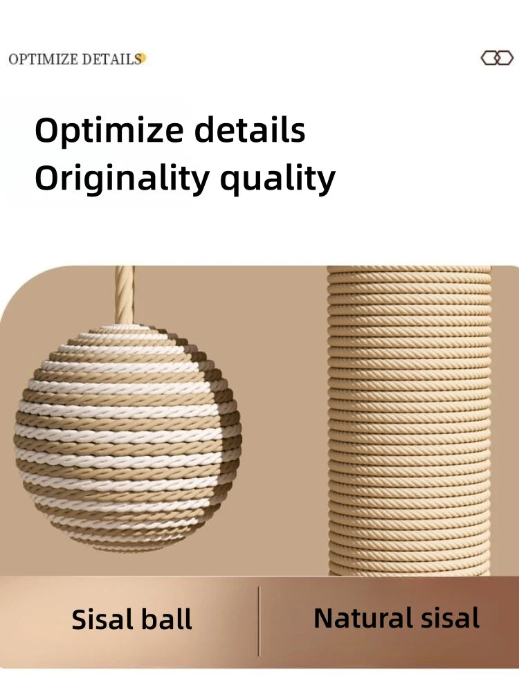 Cat Scratching Post with Sisal Board & Interactive Toy Balls β Durable Solid Wood Cat Toy with Funny Stick