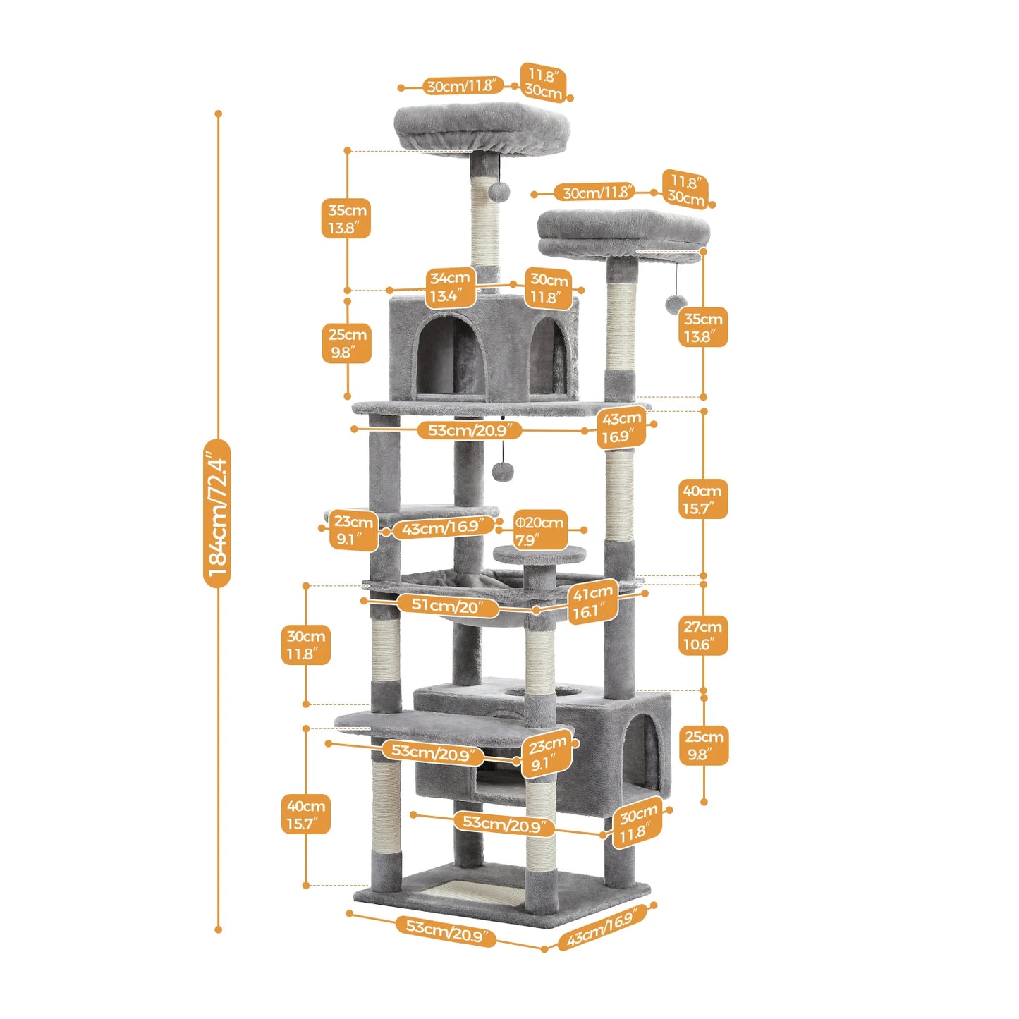 184cm Majestic Multi-Level Cat Tree with Condo, Hammock, and Scratching Post
