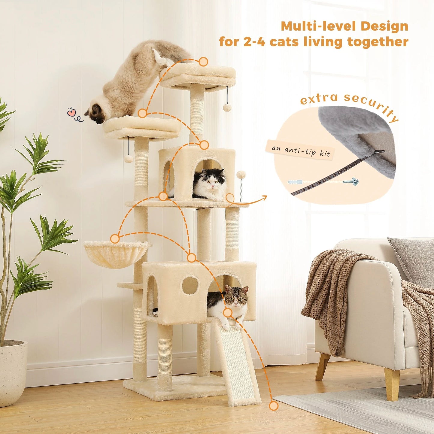 162cm Deluxe Multi-Level Cat Tree with Condo and Scratching Posts
