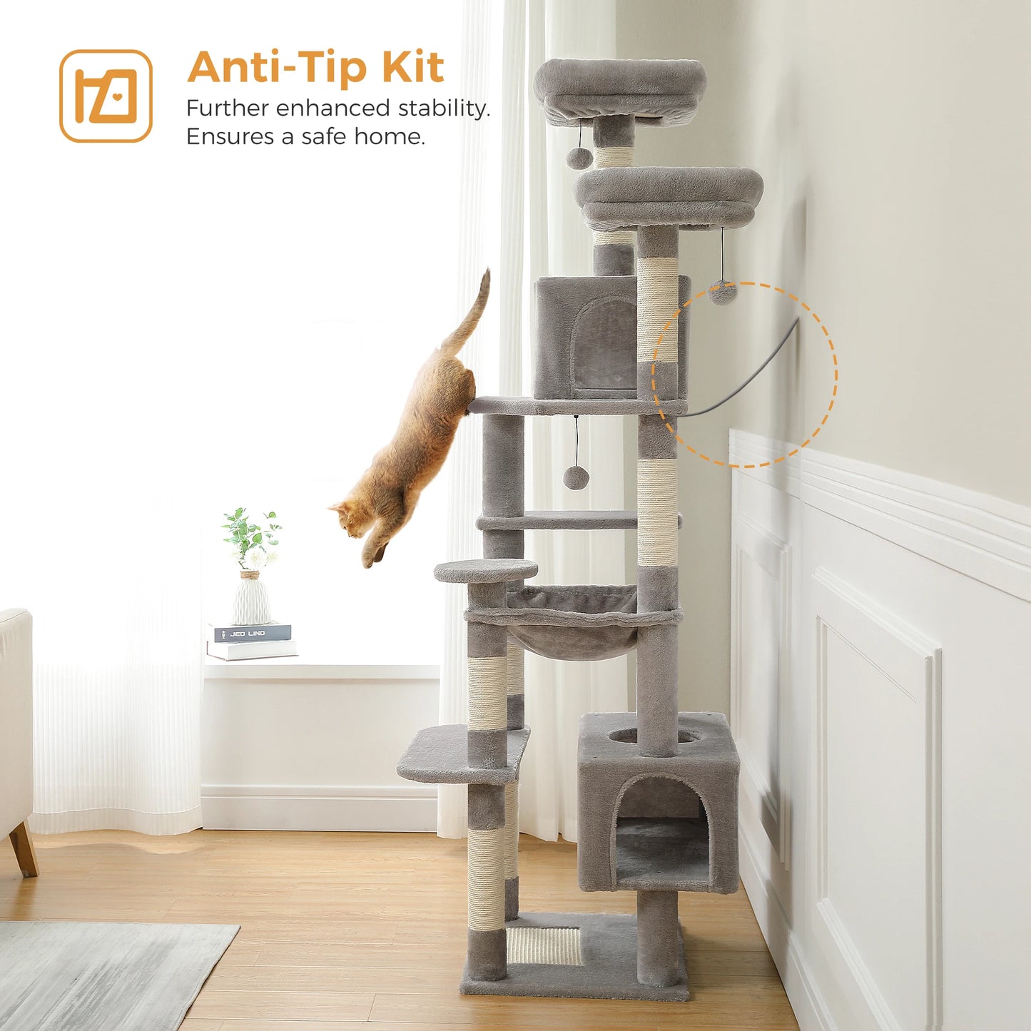 184cm Majestic Multi-Level Cat Tree with Condo, Hammock, and Scratching Post