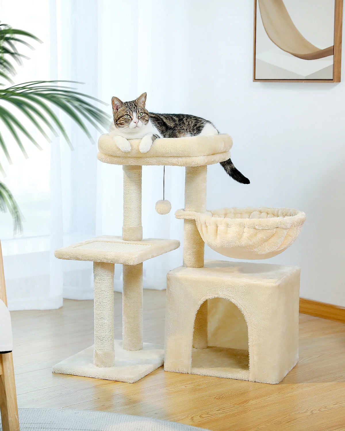 73cm Compact Wooden Cat Climbing Tree with Scratching Post