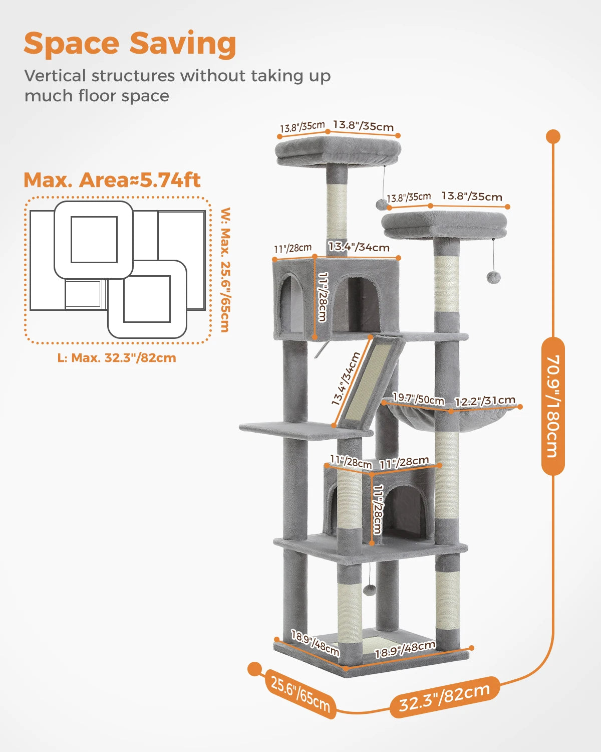 180cm Grand Multi-Level Cat Tree with Condo and Scratching Posts